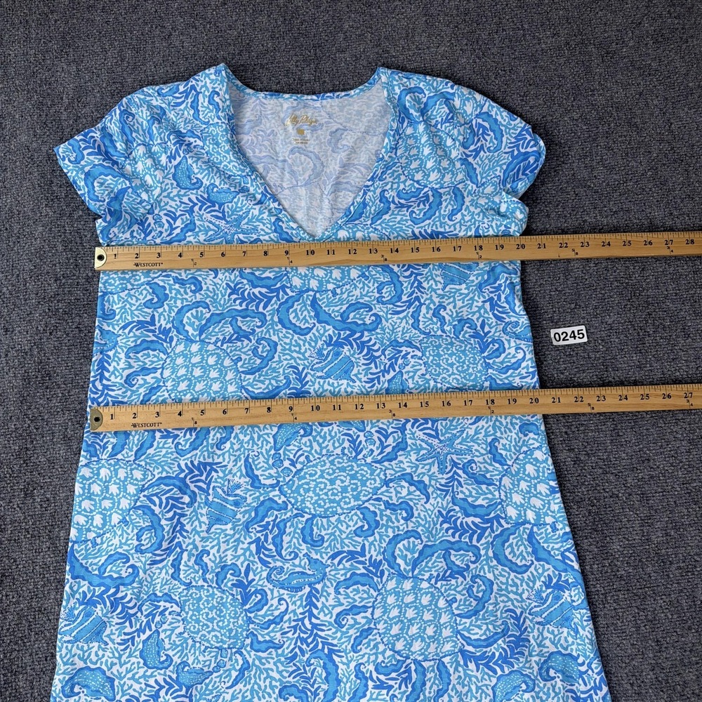 Lilly Pulitzer Dress Etta V-Neck Blue Goombay Grooves Pima Cotton Resort Beach - Picture 5 of 12